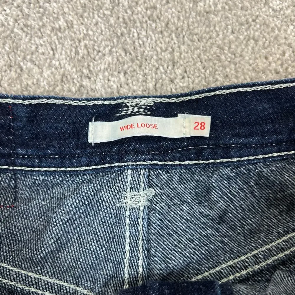 Levi's Red Positively Superior Wide Leg Loose Dark Wash Belted Jeans (Sz 28) - Picture 6 of 16